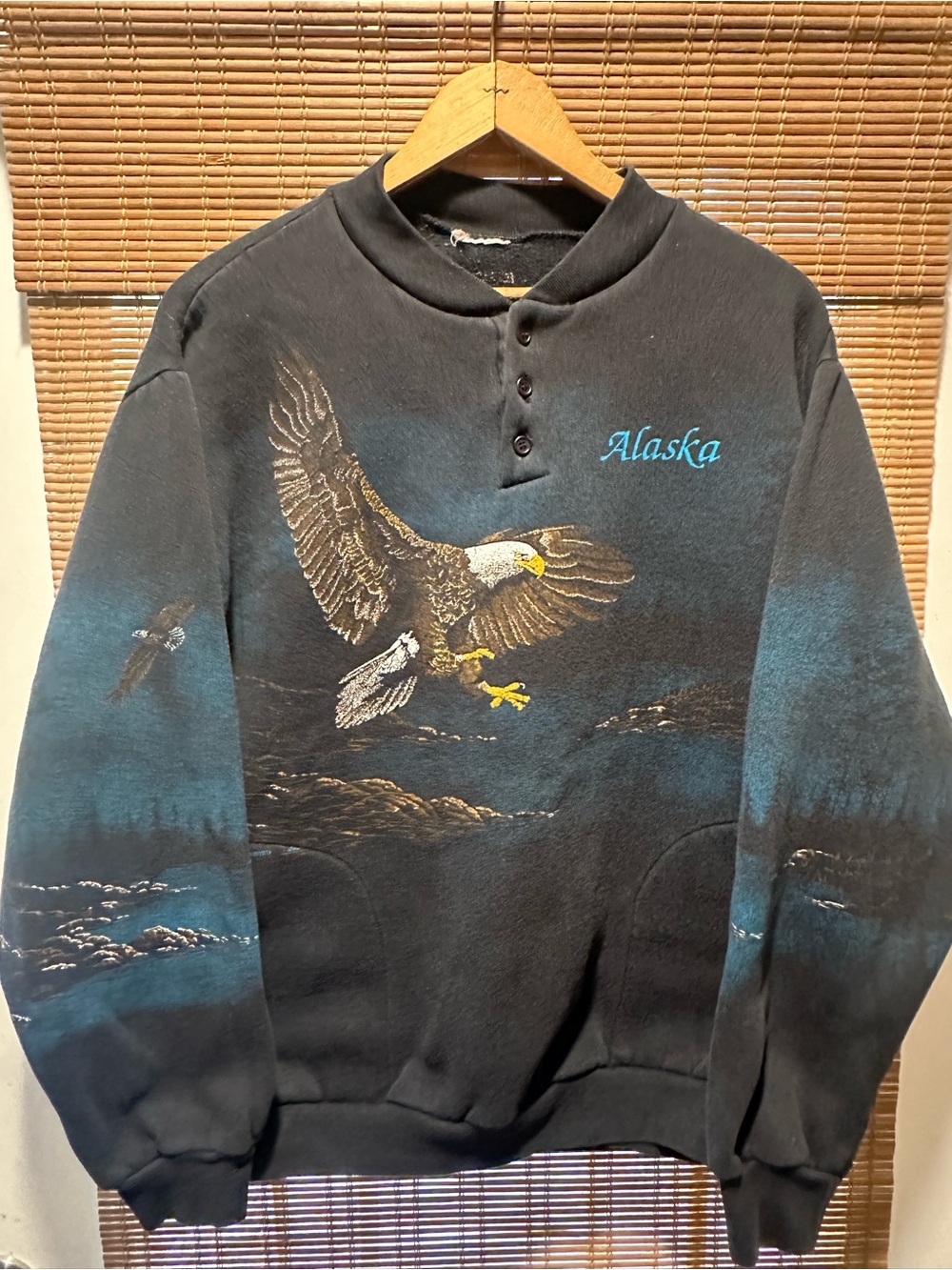 Vintage Art Unlimited Eagle Nature All Over Print Henley Sweater Size Large